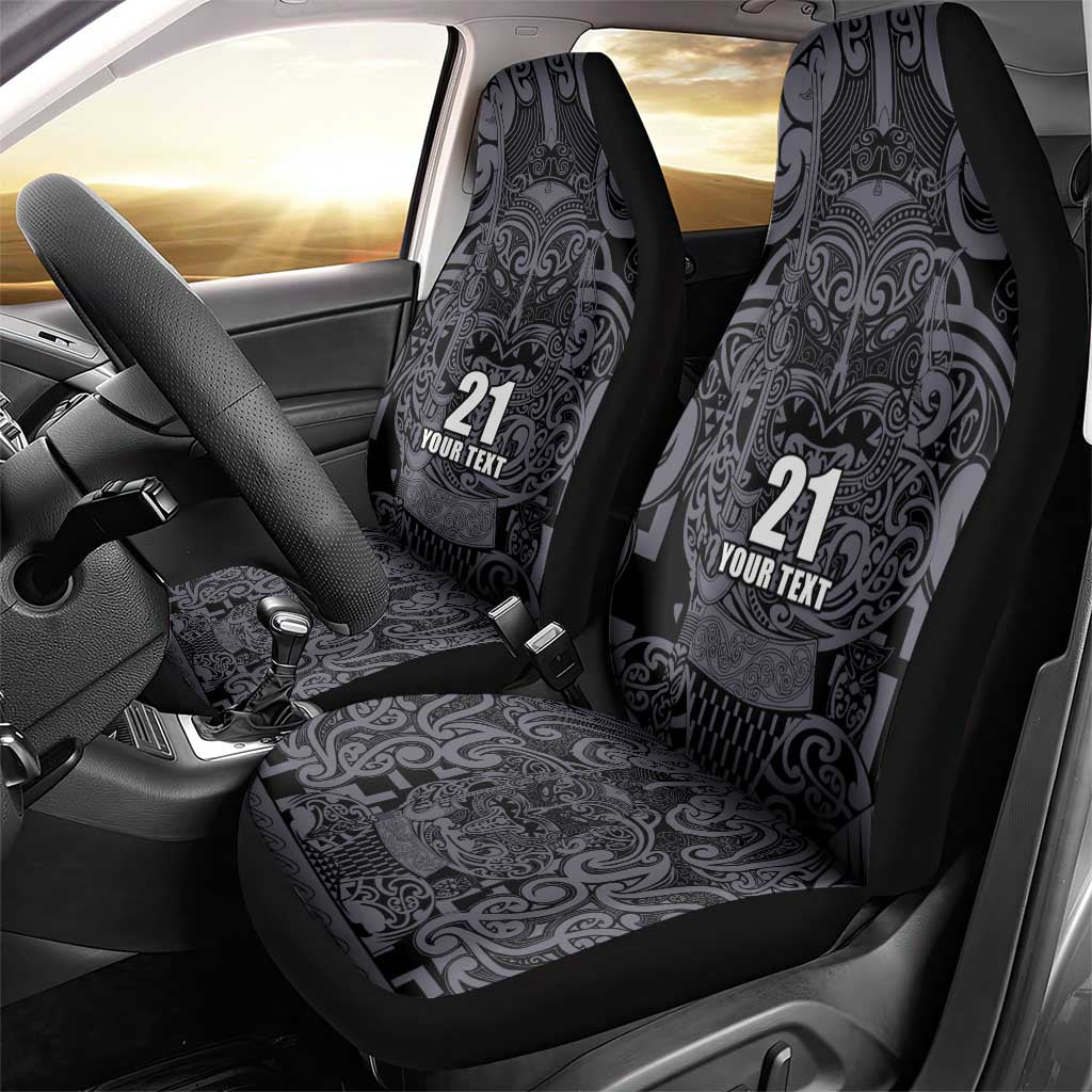 Custom New Zealand Taiaha Maori Car Seat Cover Minimalist Silver Fern All Black - Aussie Hoodie