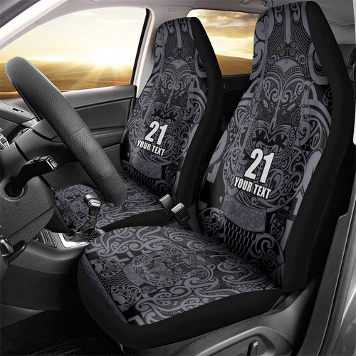 Custom New Zealand Taiaha Maori Car Seat Cover Minimalist Silver Fern All Black - Aussie Hoodie