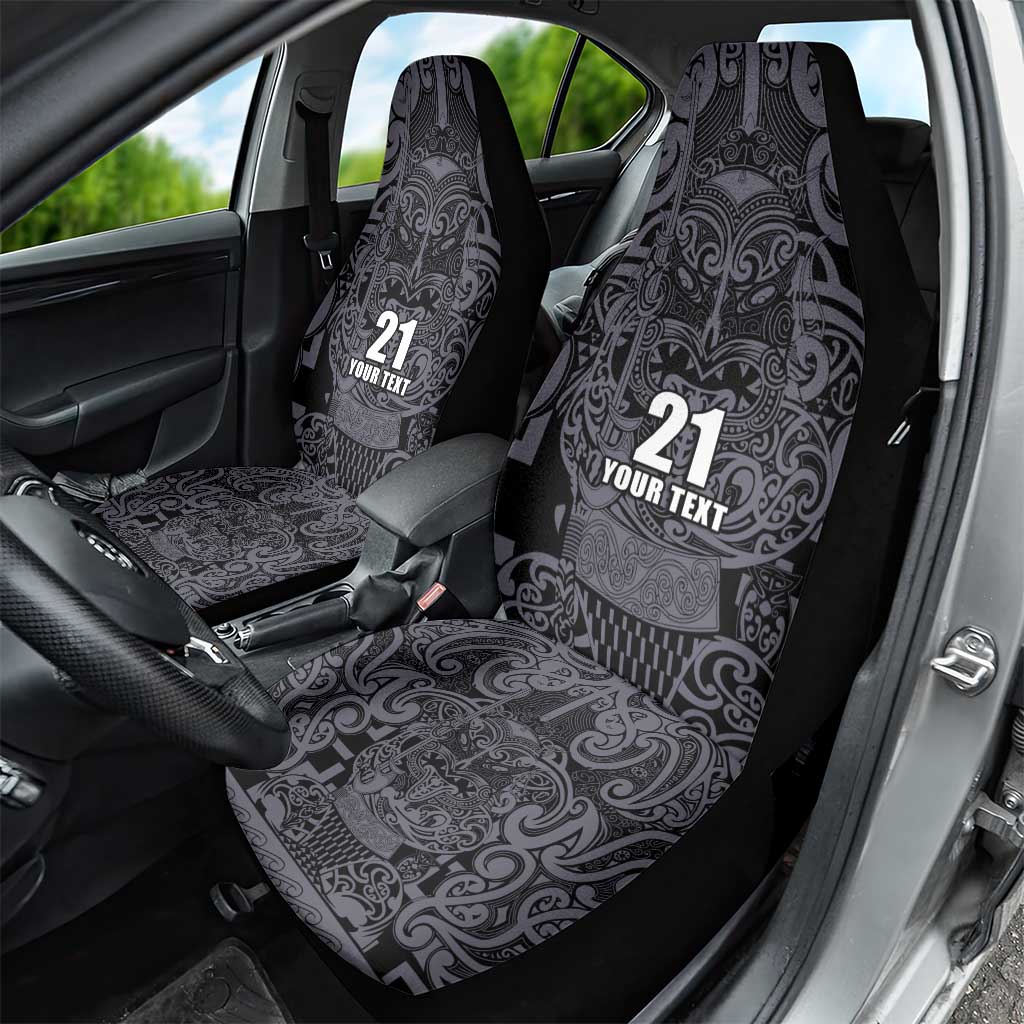 Custom New Zealand Taiaha Maori Car Seat Cover Minimalist Silver Fern All Black - Aussie Hoodie