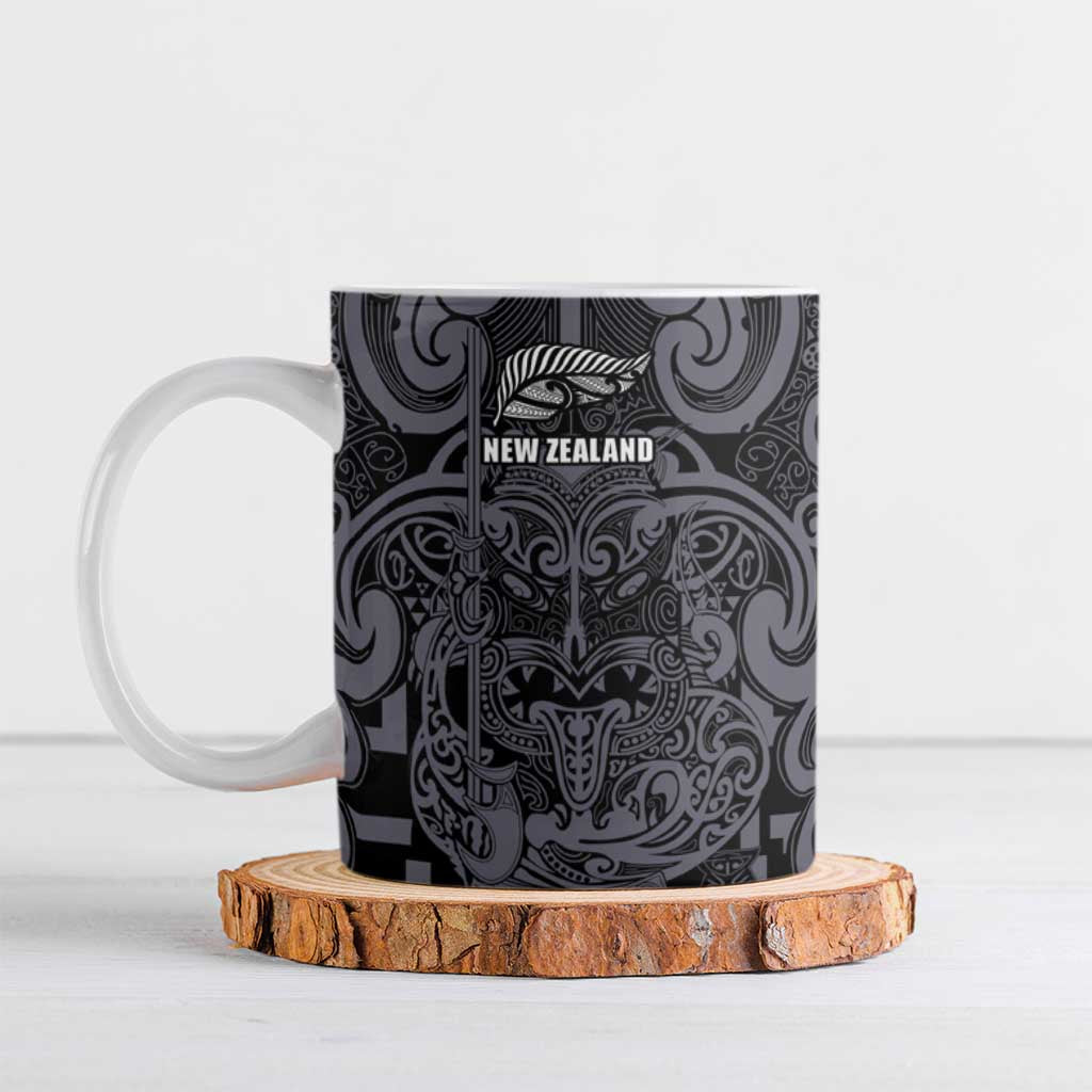 Custom New Zealand Taiaha Maori Ceramic Mug Minimalist Silver Fern All Black - Aussie Hoodie