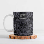 Custom New Zealand Taiaha Maori Ceramic Mug Minimalist Silver Fern All Black - Aussie Hoodie