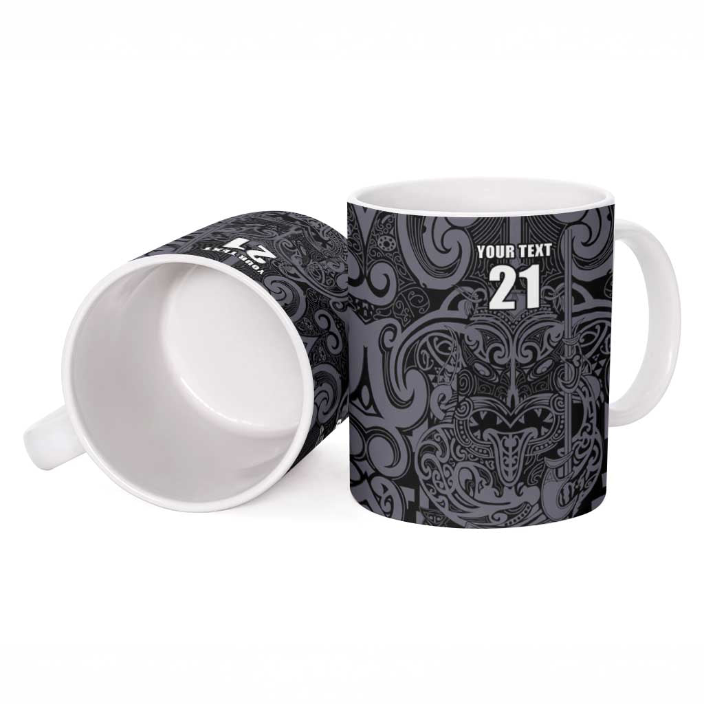 Custom New Zealand Taiaha Maori Ceramic Mug Minimalist Silver Fern All Black - Aussie Hoodie