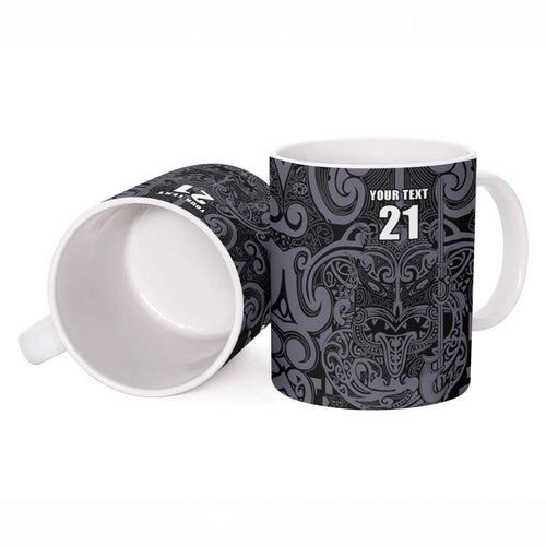 Custom New Zealand Taiaha Maori Ceramic Mug Minimalist Silver Fern All Black - Aussie Hoodie