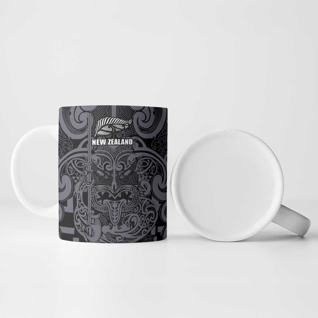 Custom New Zealand Taiaha Maori Ceramic Mug Minimalist Silver Fern All Black - Aussie Hoodie