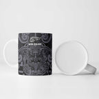 Custom New Zealand Taiaha Maori Ceramic Mug Minimalist Silver Fern All Black - Aussie Hoodie