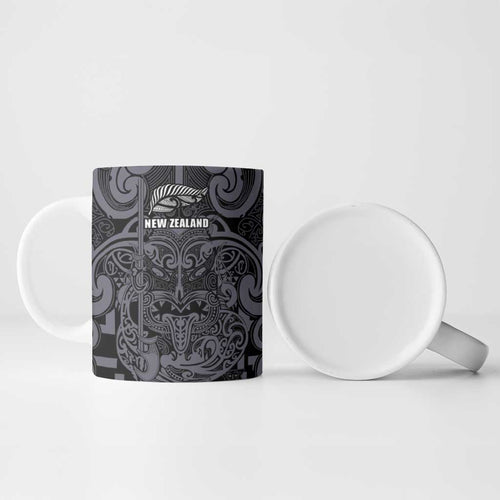 Custom New Zealand Taiaha Maori Ceramic Mug Minimalist Silver Fern All Black - Aussie Hoodie