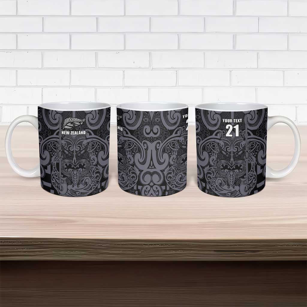Custom New Zealand Taiaha Maori Ceramic Mug Minimalist Silver Fern All Black - Aussie Hoodie