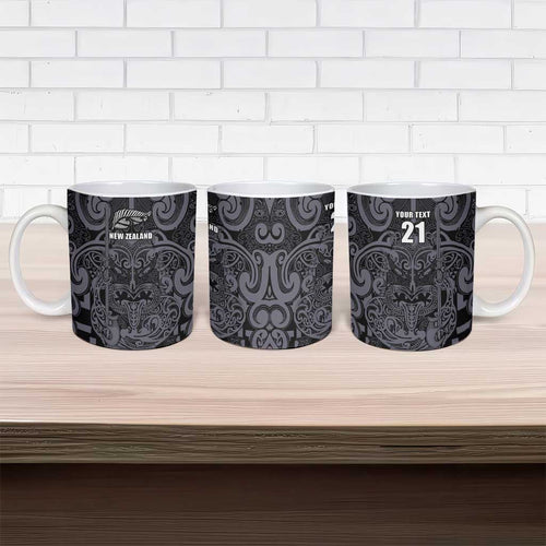 Custom New Zealand Taiaha Maori Ceramic Mug Minimalist Silver Fern All Black - Aussie Hoodie