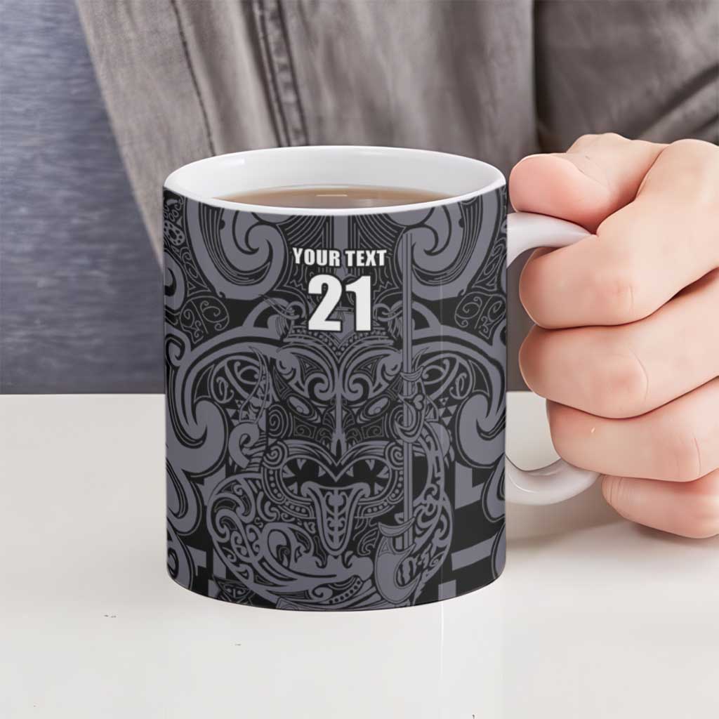Custom New Zealand Taiaha Maori Ceramic Mug Minimalist Silver Fern All Black - Aussie Hoodie