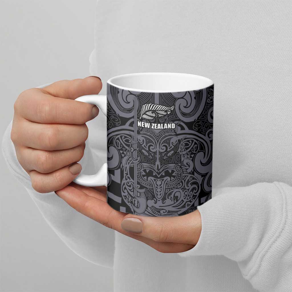 Custom New Zealand Taiaha Maori Ceramic Mug Minimalist Silver Fern All Black - Aussie Hoodie