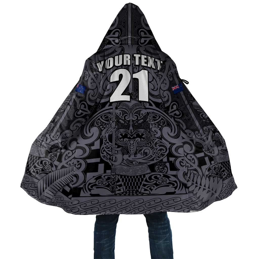 Custom New Zealand Taiaha Maori Cloak Minimalist Silver Fern All Black - Aussie Hoodie