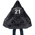 Custom New Zealand Taiaha Maori Cloak Minimalist Silver Fern All Black - Aussie Hoodie