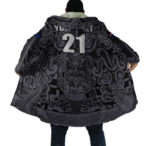 Custom New Zealand Taiaha Maori Cloak Minimalist Silver Fern All Black - Aussie Hoodie