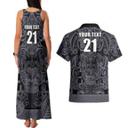 Custom New Zealand Taiaha Maori Couples Matching Tank Maxi Dress and Hawaiian Shirt Minimalist Silver Fern All Black - Aussie Hoodie