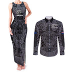 Custom New Zealand Taiaha Maori Couples Matching Tank Maxi Dress and Long Sleeve Button Shirt Minimalist Silver Fern All Black - Aussie Hoodie