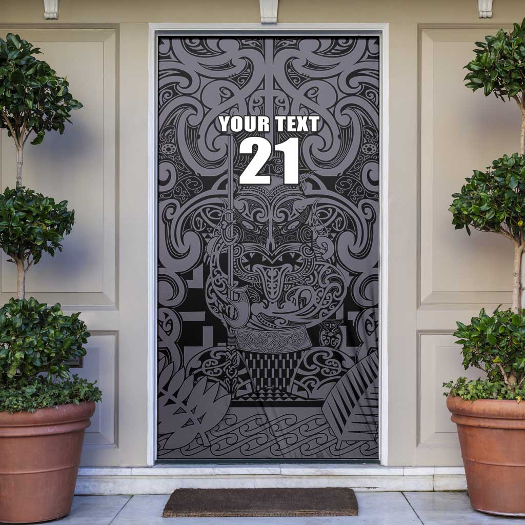 Custom New Zealand Taiaha Maori Door Cover Minimalist Silver Fern All Black - Aussie Hoodie