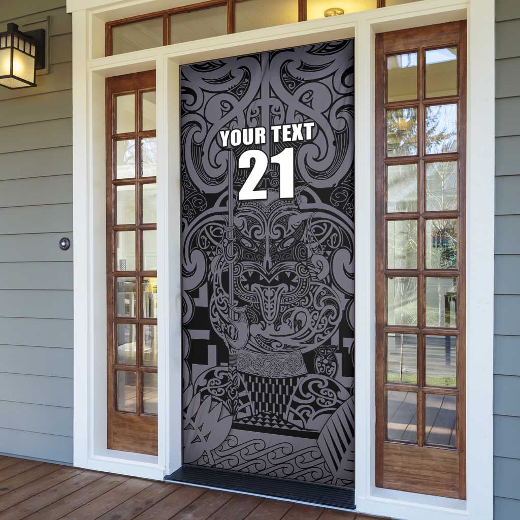Custom New Zealand Taiaha Maori Door Cover Minimalist Silver Fern All Black - Aussie Hoodie