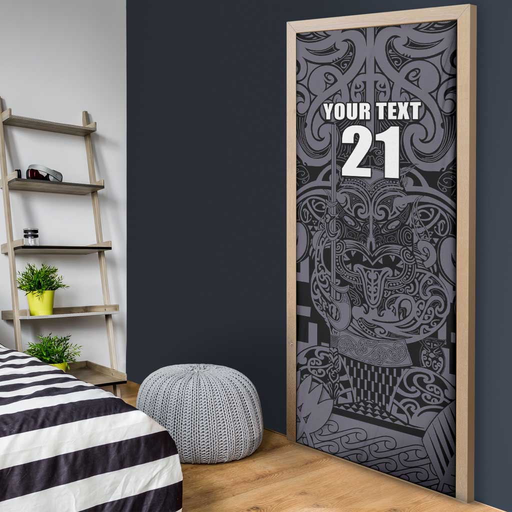 Custom New Zealand Taiaha Maori Door Cover Minimalist Silver Fern All Black - Aussie Hoodie