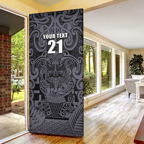 Custom New Zealand Taiaha Maori Door Cover Minimalist Silver Fern All Black - Aussie Hoodie