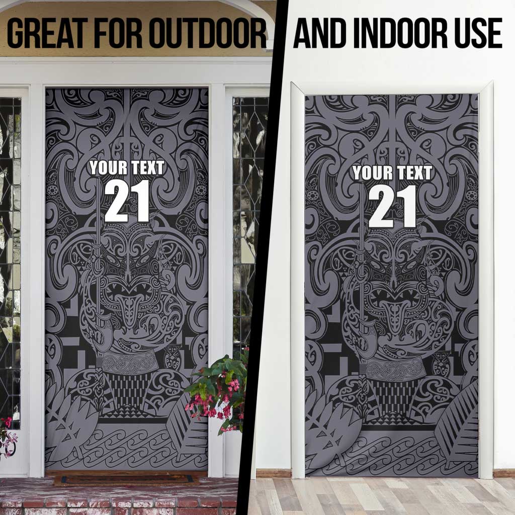 Custom New Zealand Taiaha Maori Door Cover Minimalist Silver Fern All Black - Aussie Hoodie