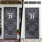 Custom New Zealand Taiaha Maori Door Cover Minimalist Silver Fern All Black - Aussie Hoodie