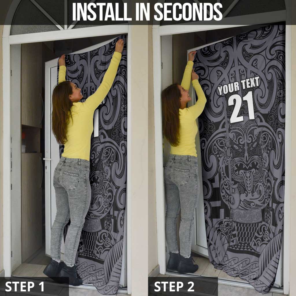 Custom New Zealand Taiaha Maori Door Cover Minimalist Silver Fern All Black - Aussie Hoodie