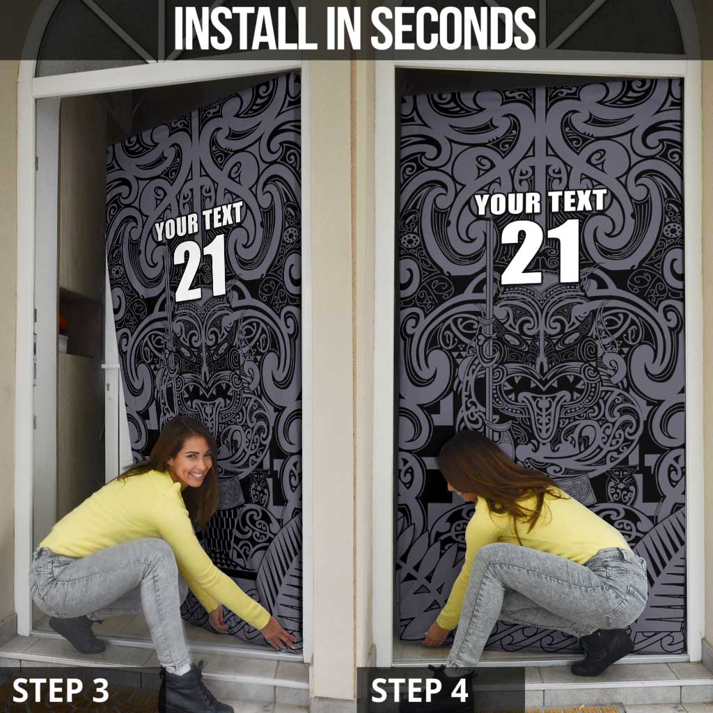 Custom New Zealand Taiaha Maori Door Cover Minimalist Silver Fern All Black - Aussie Hoodie