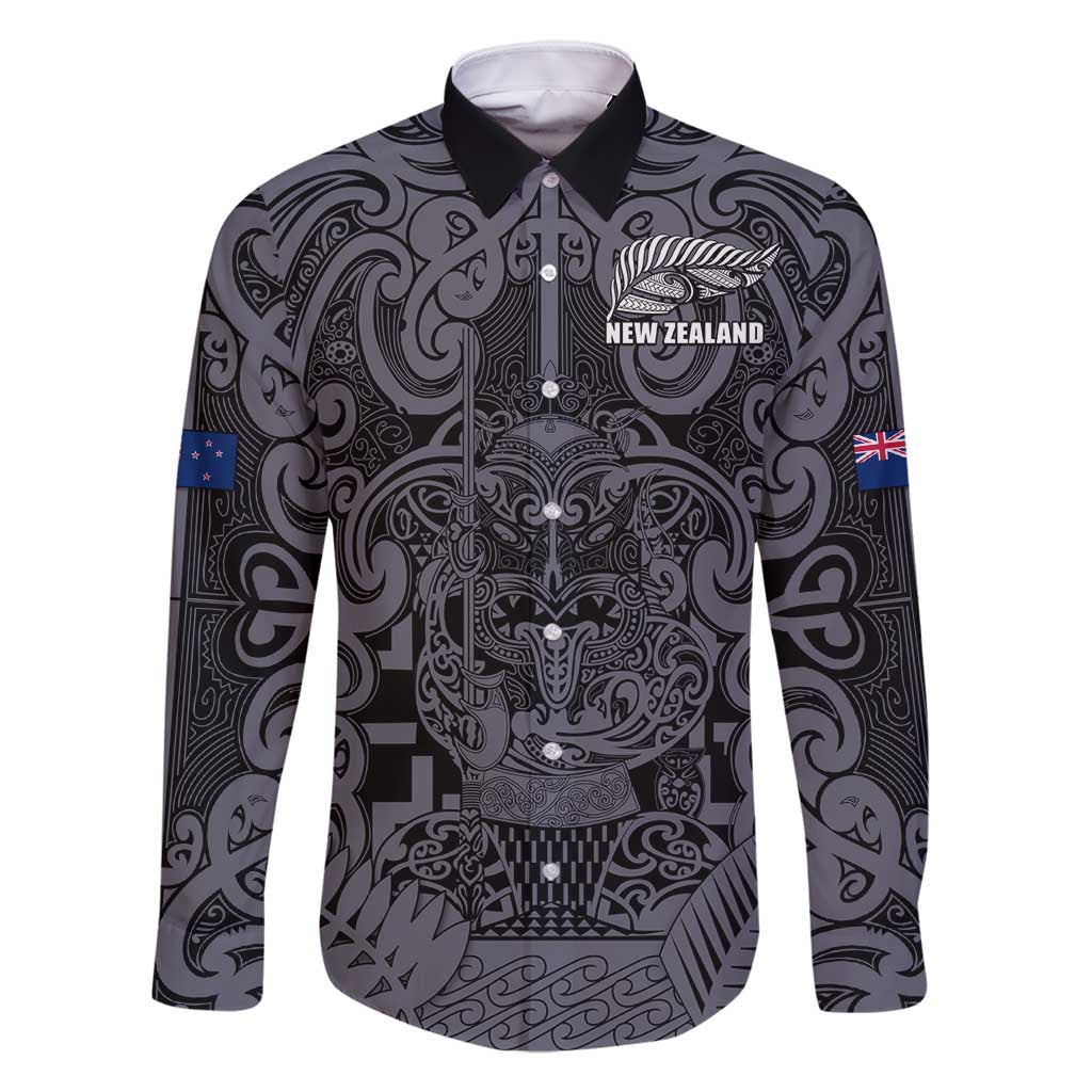 Custom New Zealand Taiaha Maori Family Matching Long Sleeve Bodycon Dress and Hawaiian Shirt Minimalist Silver Fern All Black - Aussie Hoodie