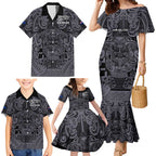 Custom New Zealand Taiaha Maori Family Matching Mermaid Dress and Hawaiian Shirt Minimalist Silver Fern All Black - Aussie Hoodie