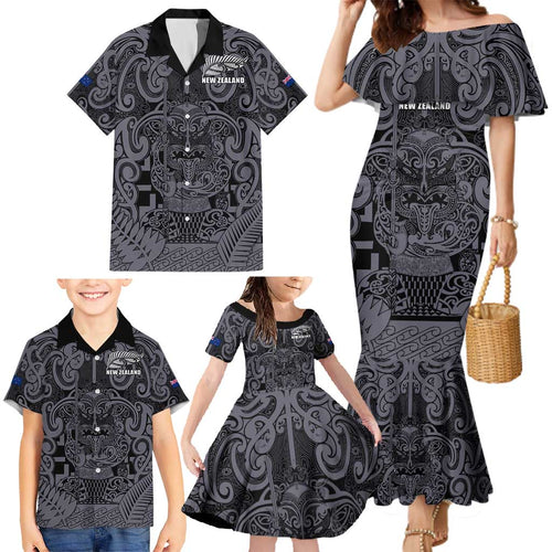 Custom New Zealand Taiaha Maori Family Matching Mermaid Dress and Hawaiian Shirt Minimalist Silver Fern All Black - Aussie Hoodie
