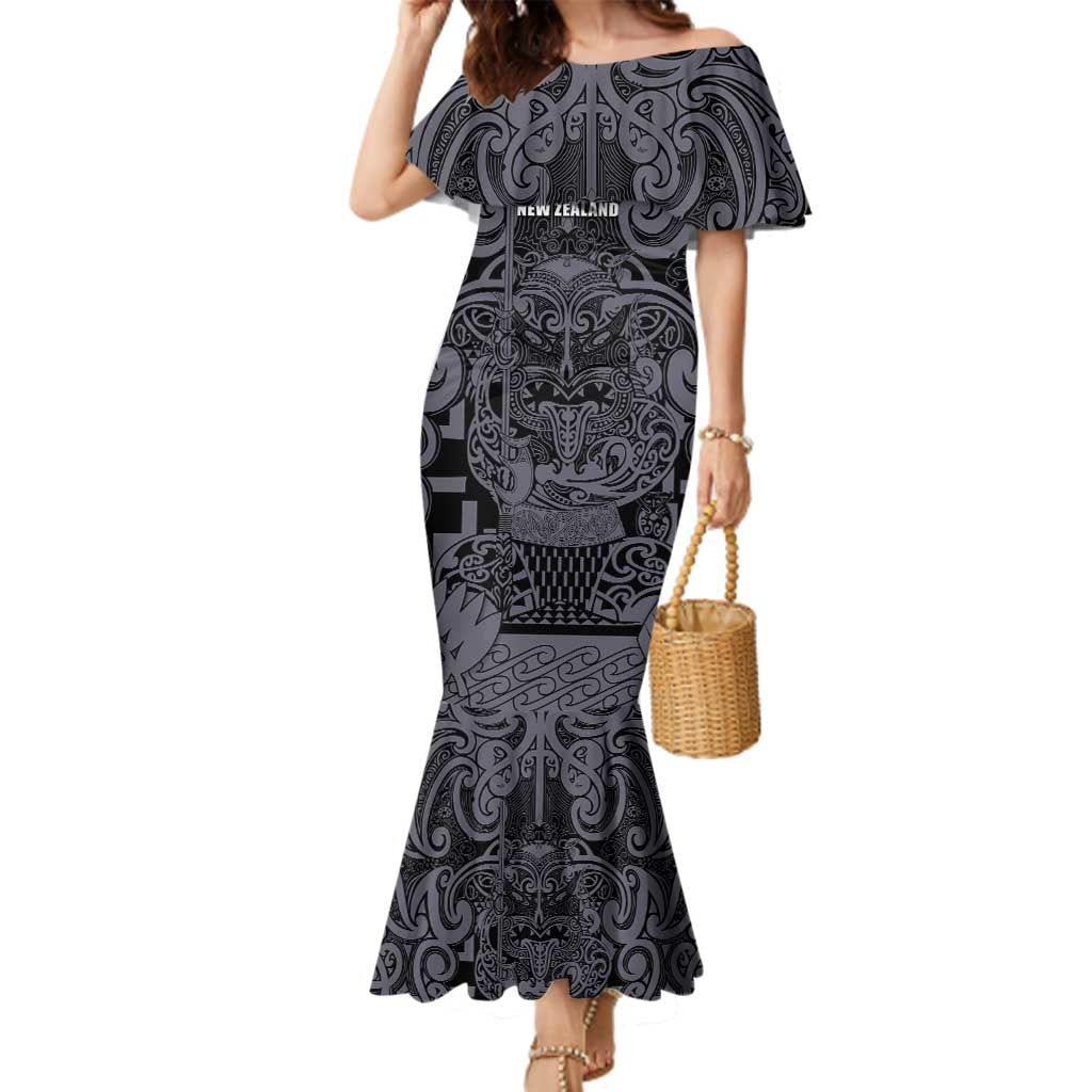 Custom New Zealand Taiaha Maori Family Matching Mermaid Dress and Hawaiian Shirt Minimalist Silver Fern All Black - Aussie Hoodie