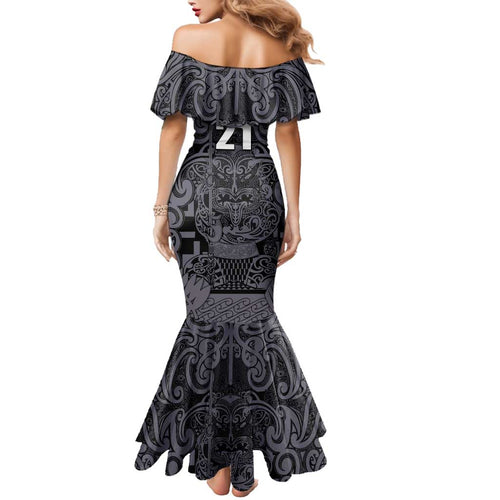 Custom New Zealand Taiaha Maori Family Matching Mermaid Dress and Hawaiian Shirt Minimalist Silver Fern All Black - Aussie Hoodie
