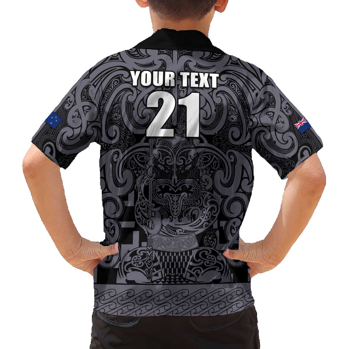 Custom New Zealand Taiaha Maori Family Matching Off The Shoulder Long Sleeve Dress and Hawaiian Shirt Minimalist Silver Fern All Black - Aussie Hoodie