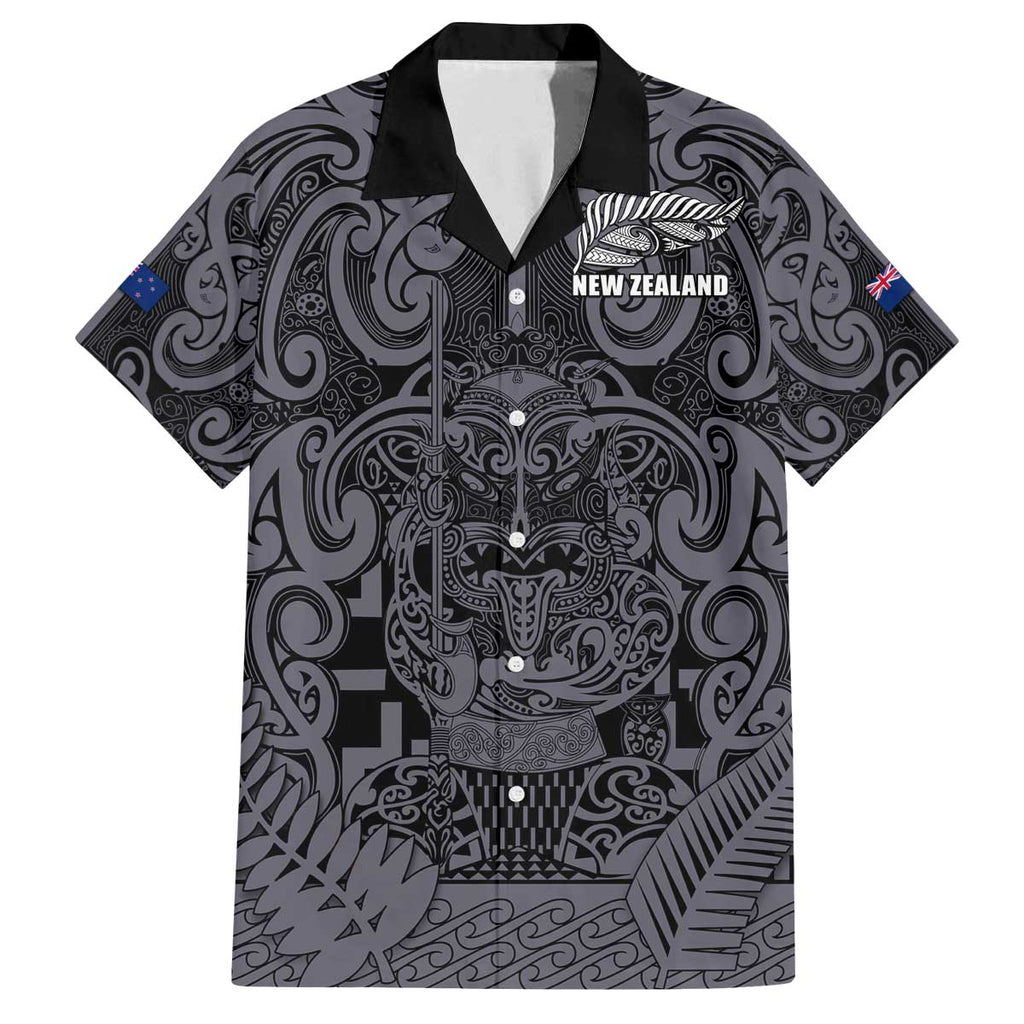 Custom New Zealand Taiaha Maori Family Matching Off The Shoulder Long Sleeve Dress and Hawaiian Shirt Minimalist Silver Fern All Black - Aussie Hoodie