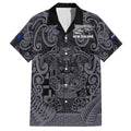 Custom New Zealand Taiaha Maori Family Matching Off The Shoulder Long Sleeve Dress and Hawaiian Shirt Minimalist Silver Fern All Black - Aussie Hoodie