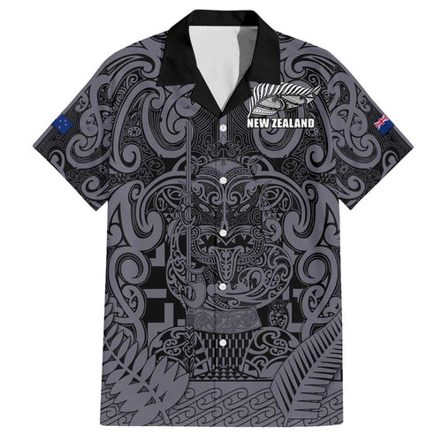Custom New Zealand Taiaha Maori Family Matching Off The Shoulder Long Sleeve Dress and Hawaiian Shirt Minimalist Silver Fern All Black - Aussie Hoodie