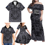 Custom New Zealand Taiaha Maori Family Matching Off Shoulder Maxi Dress and Hawaiian Shirt Minimalist Silver Fern All Black - Aussie Hoodie