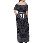 Custom New Zealand Taiaha Maori Family Matching Off Shoulder Maxi Dress and Hawaiian Shirt Minimalist Silver Fern All Black - Aussie Hoodie