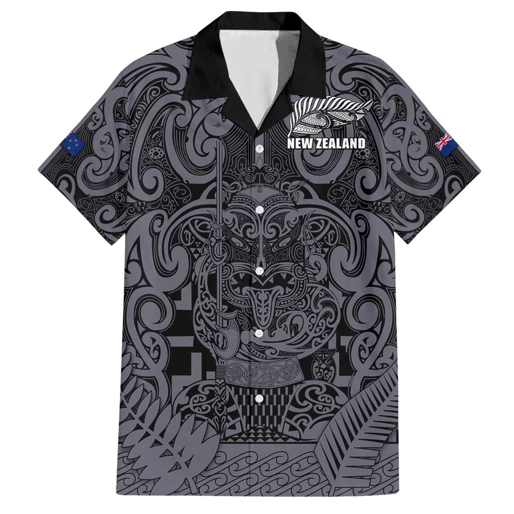 Custom New Zealand Taiaha Maori Family Matching Off Shoulder Short Dress and Hawaiian Shirt Minimalist Silver Fern All Black - Aussie Hoodie