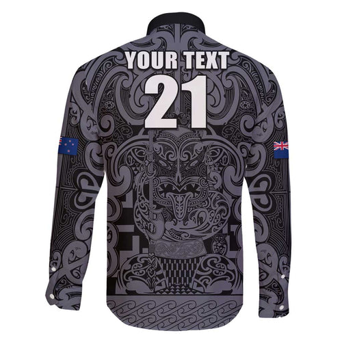 Custom New Zealand Taiaha Maori Family Matching Off Shoulder Short Dress and Hawaiian Shirt Minimalist Silver Fern All Black - Aussie Hoodie