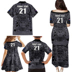Custom New Zealand Taiaha Maori Family Matching Puletasi and Hawaiian Shirt Minimalist Silver Fern All Black - Aussie Hoodie