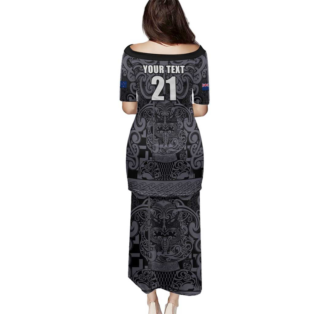 Custom New Zealand Taiaha Maori Family Matching Puletasi and Hawaiian Shirt Minimalist Silver Fern All Black - Aussie Hoodie