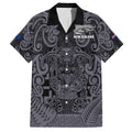 Custom New Zealand Taiaha Maori Family Matching Short Sleeve Bodycon Dress and Hawaiian Shirt Minimalist Silver Fern All Black - Aussie Hoodie