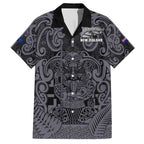 Custom New Zealand Taiaha Maori Family Matching Short Sleeve Bodycon Dress and Hawaiian Shirt Minimalist Silver Fern All Black - Aussie Hoodie