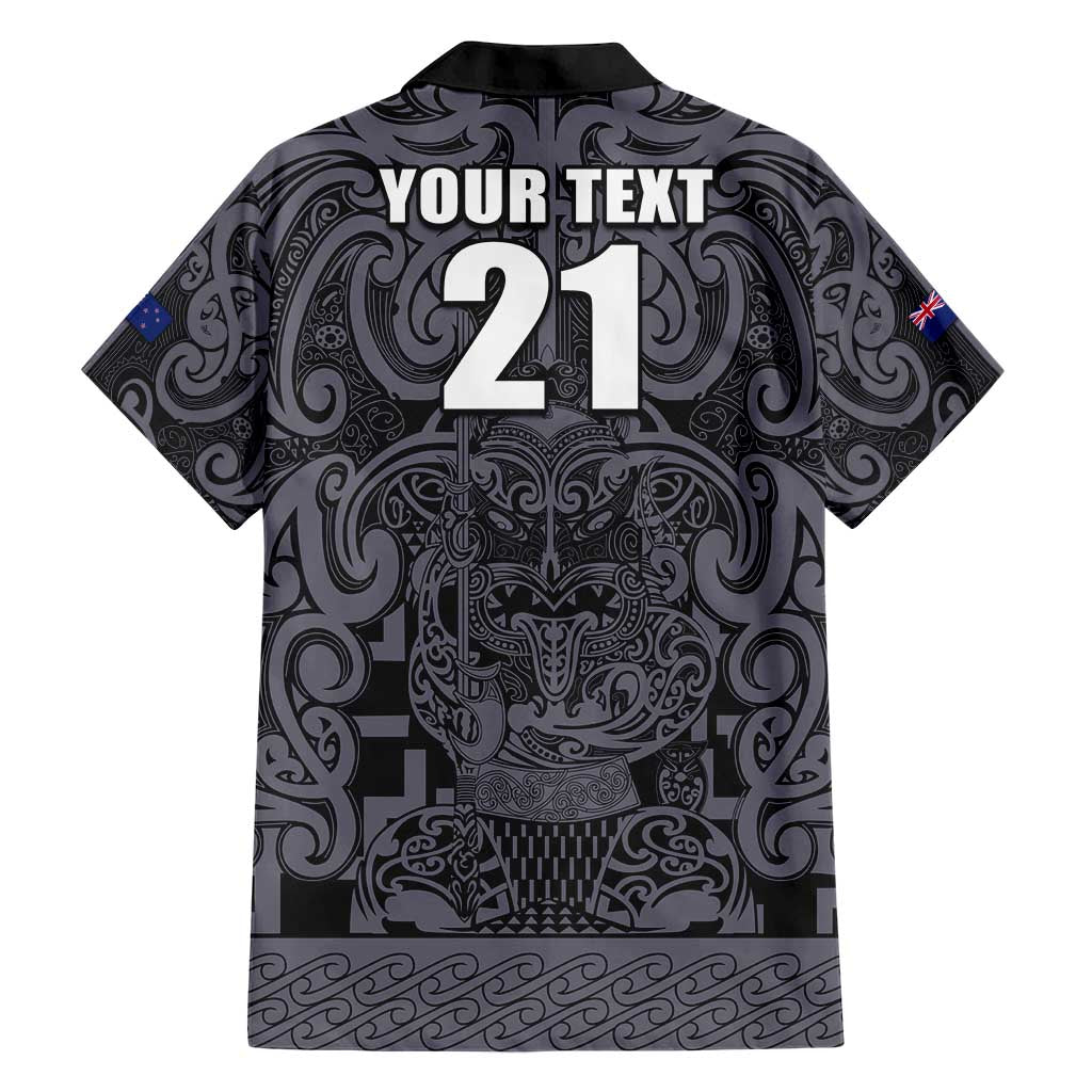 Custom New Zealand Taiaha Maori Family Matching Short Sleeve Bodycon Dress and Hawaiian Shirt Minimalist Silver Fern All Black - Aussie Hoodie