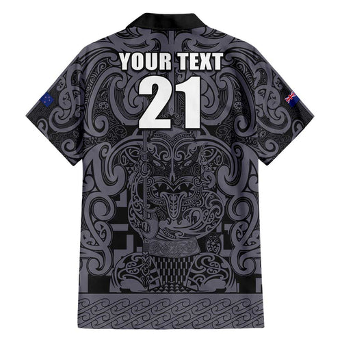 Custom New Zealand Taiaha Maori Family Matching Short Sleeve Bodycon Dress and Hawaiian Shirt Minimalist Silver Fern All Black - Aussie Hoodie