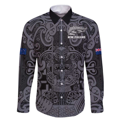 Custom New Zealand Taiaha Maori Family Matching Short Sleeve Bodycon Dress and Hawaiian Shirt Minimalist Silver Fern All Black - Aussie Hoodie