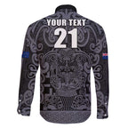 Custom New Zealand Taiaha Maori Family Matching Short Sleeve Bodycon Dress and Hawaiian Shirt Minimalist Silver Fern All Black - Aussie Hoodie