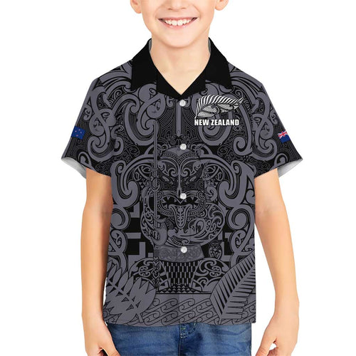 Custom New Zealand Taiaha Maori Family Matching Short Sleeve Bodycon Dress and Hawaiian Shirt Minimalist Silver Fern All Black - Aussie Hoodie