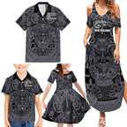 Custom New Zealand Taiaha Maori Family Matching Summer Maxi Dress and Hawaiian Shirt Minimalist Silver Fern All Black - Aussie Hoodie